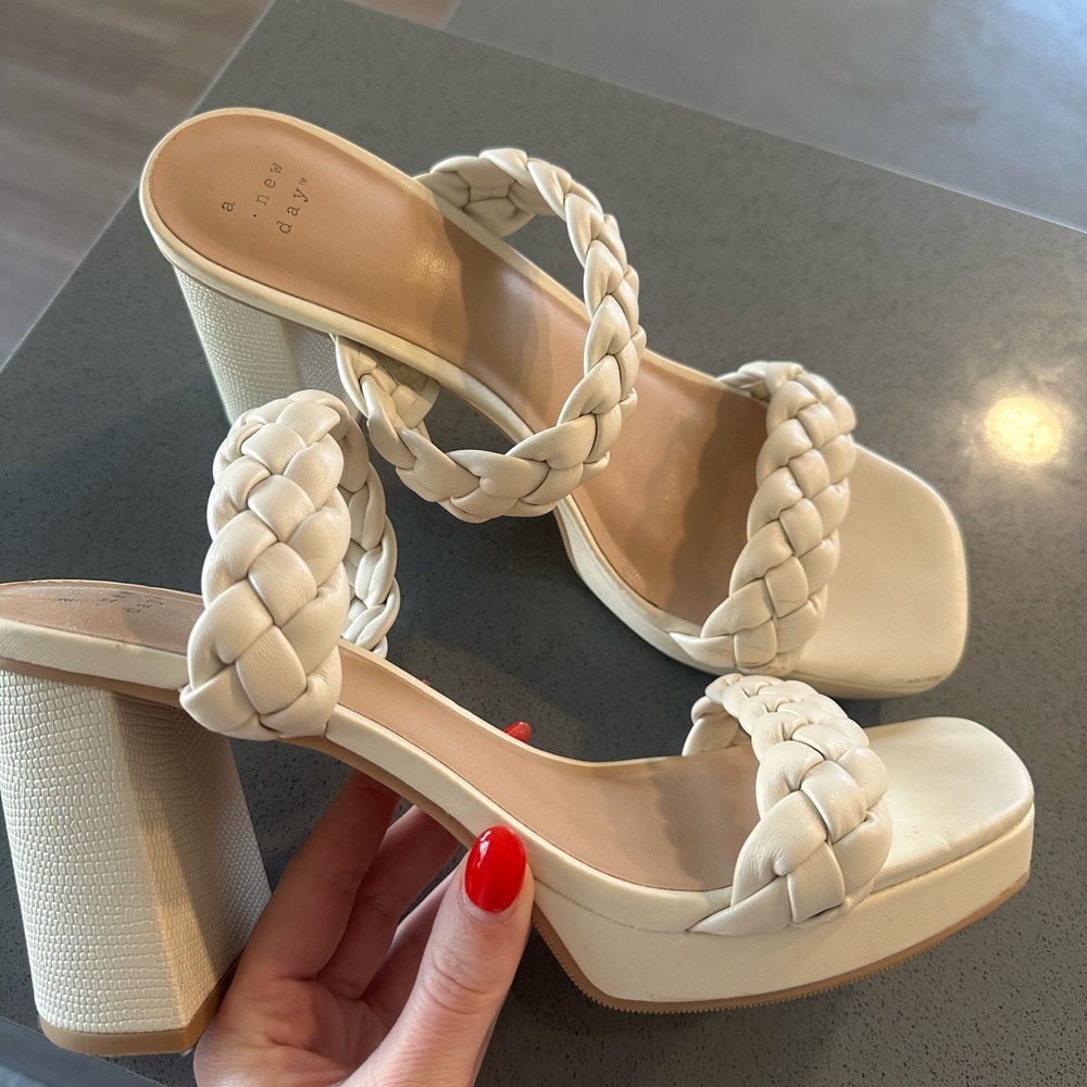 Ivory Braided Block Heels
